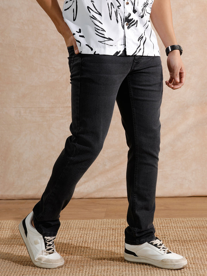 Casual Heavy Fade Straight Fit Jeans | Dark Grey