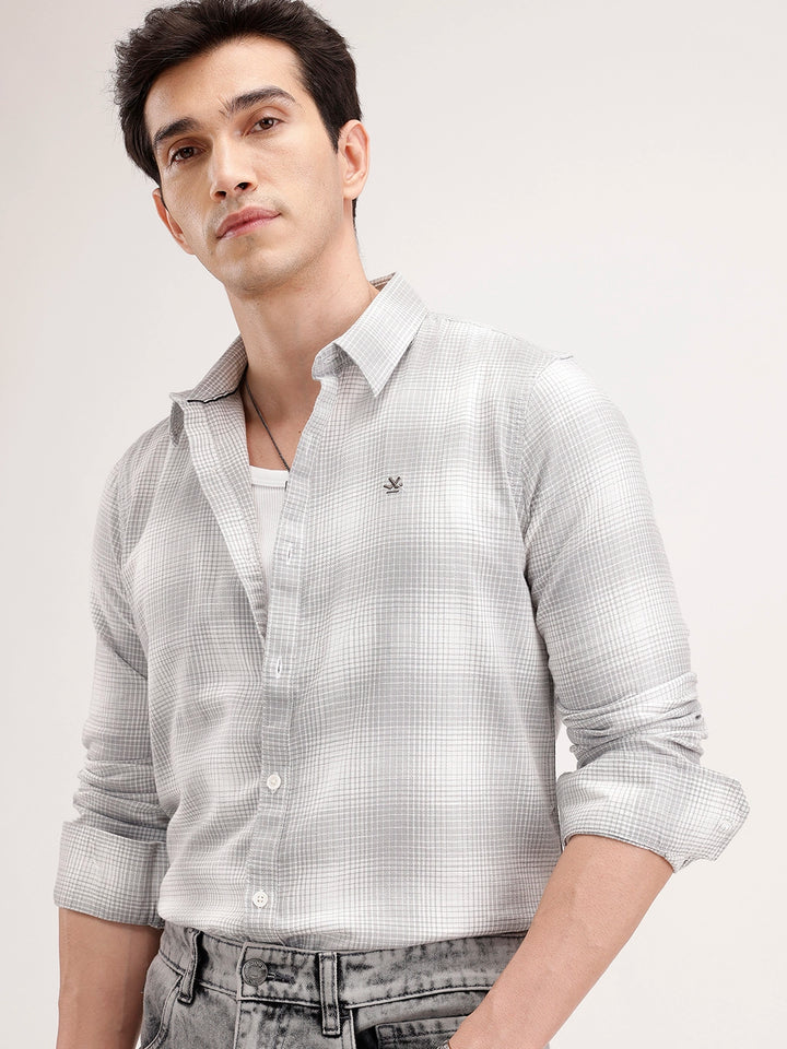 Slim Fit Checkered Shirt | Grey