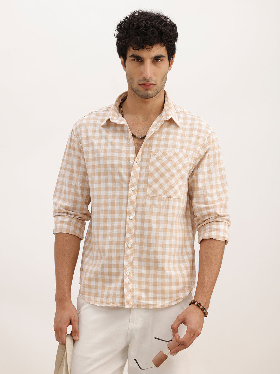 Classic Comfort Fit Checkered Shirt | Beige