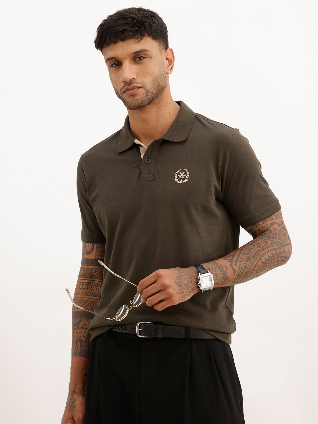 Regular Fit Solid Polo T-Shirt | Olive