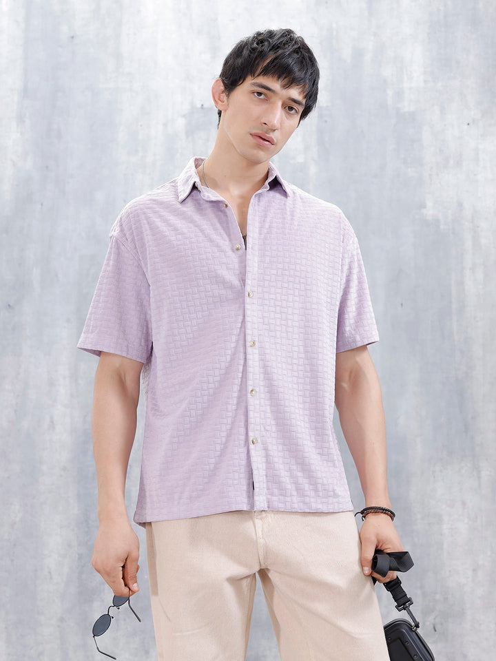 Wrogn Mens Casual Self Textured Oversized Shirt | Purple