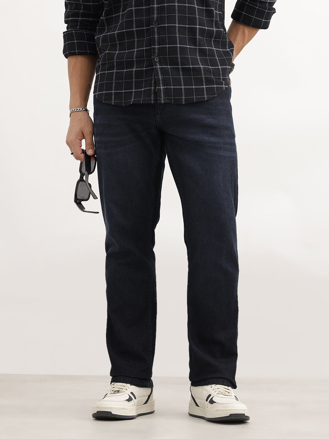 Solid Straight Fit Denim Jeans | Dark Blue