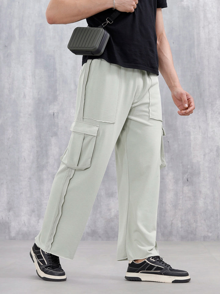 Casual Raw Edged Cargo Pants For Men | Light Green