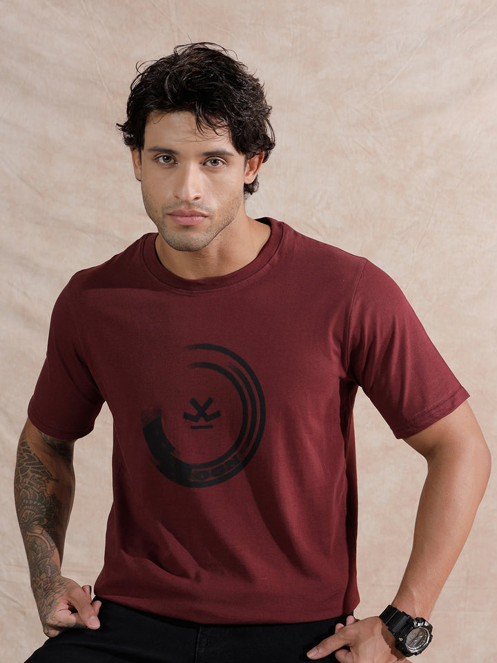 Blurred Logo Slim Fit T-Shirt | Maroon