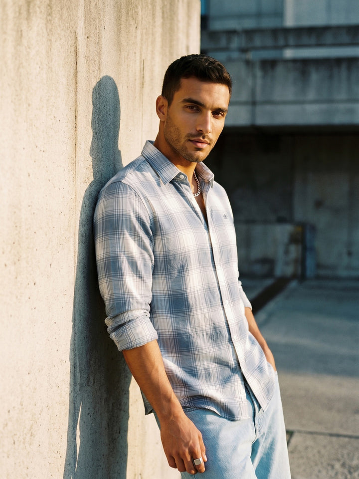 Slim Fit Checkered Shirt  | Blue