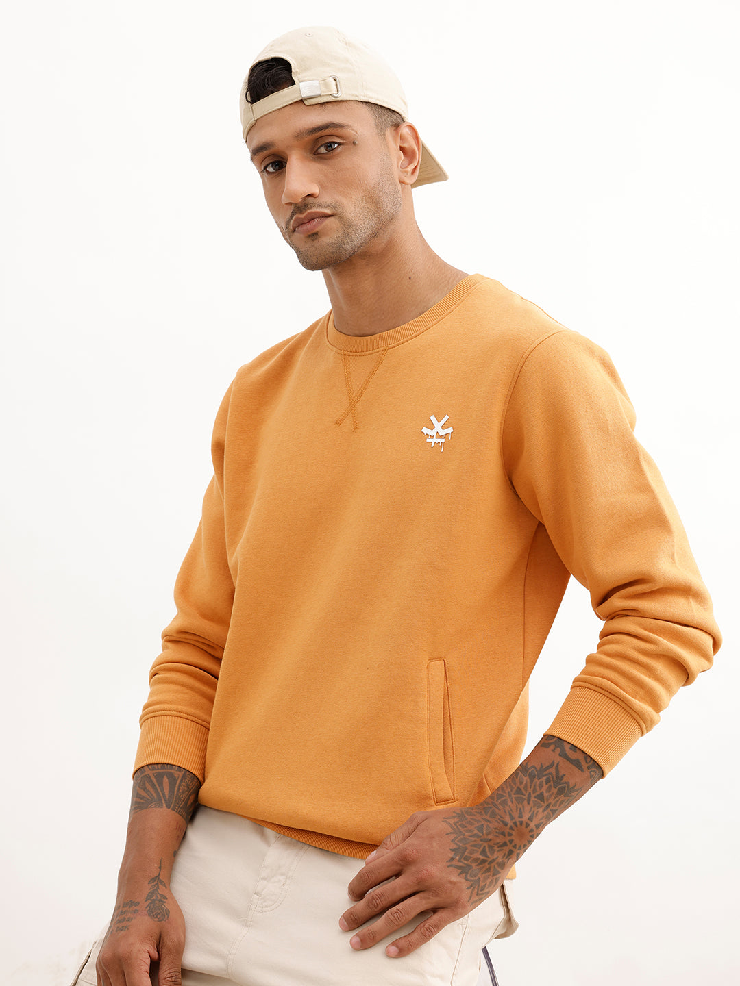 Solid Placement Printed Sweatshirt | Orange