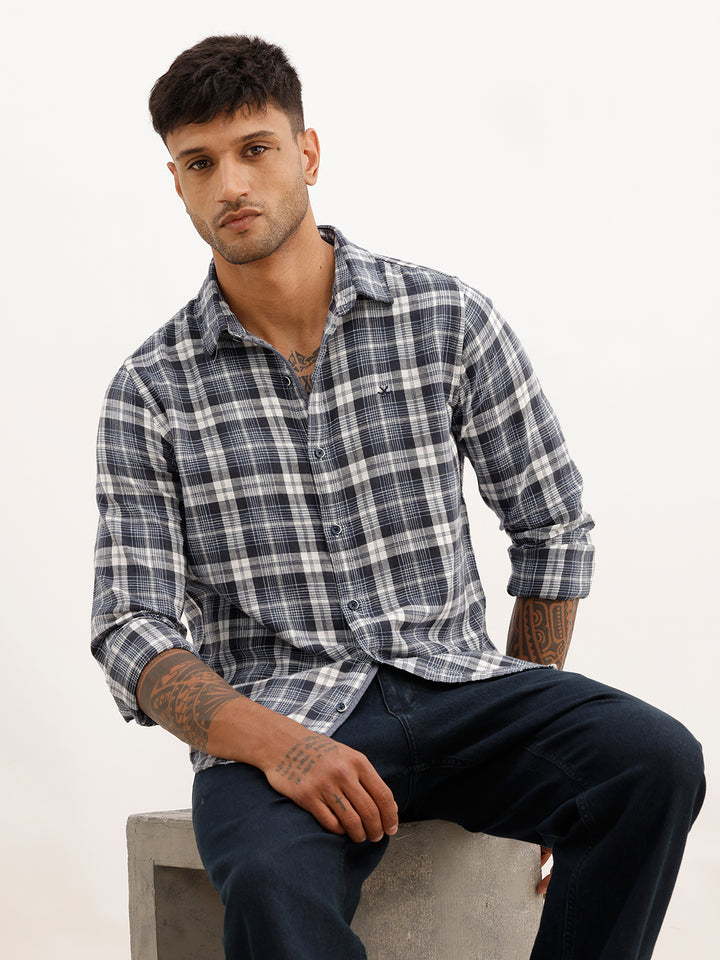 Slim Fit Checkered Full Sleeve Shirt | Blue