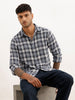 Slim Fit Checkered Full Sleeve Shirt | Blue