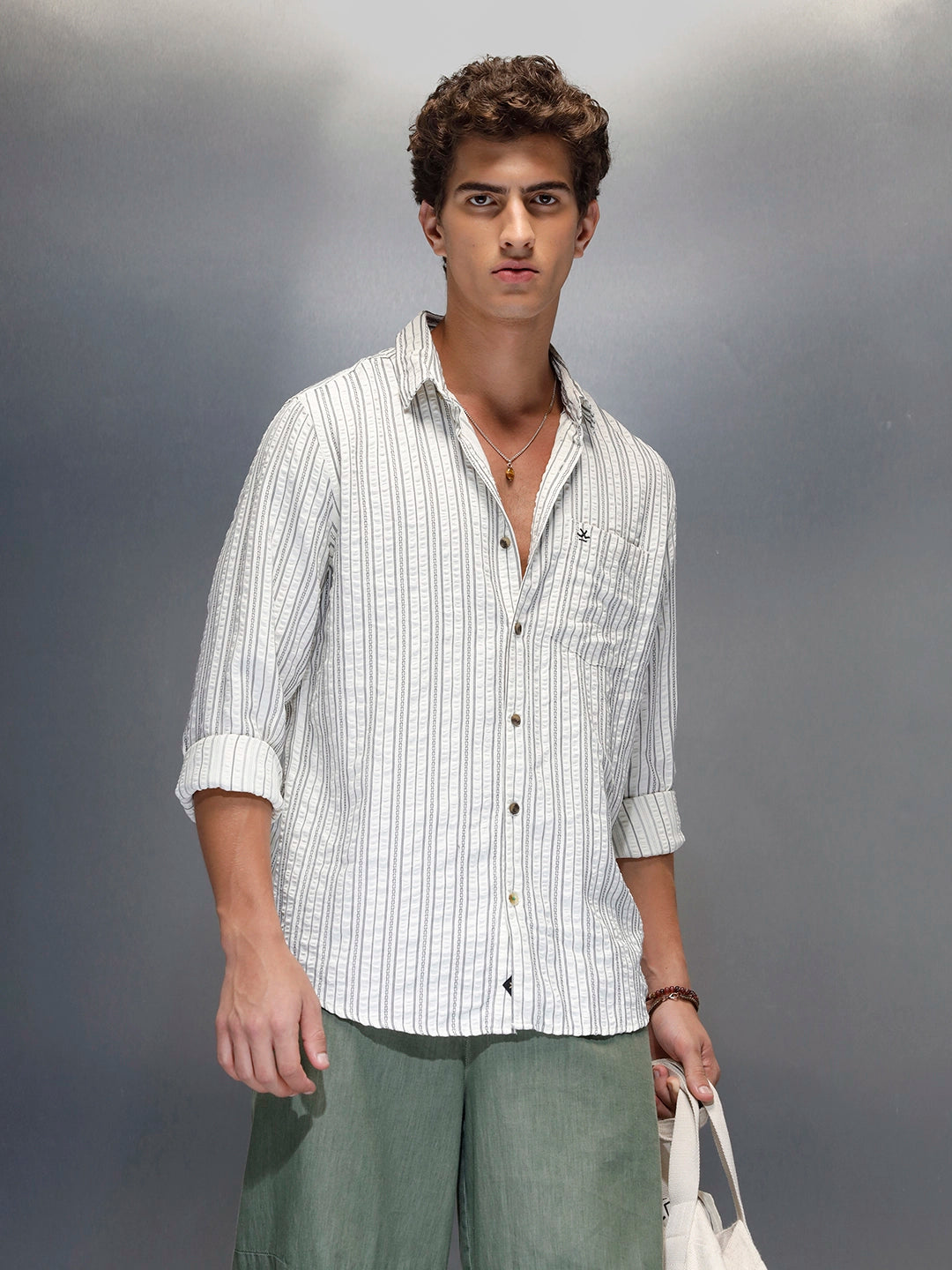 men's casual striped pattern shirt | Off White