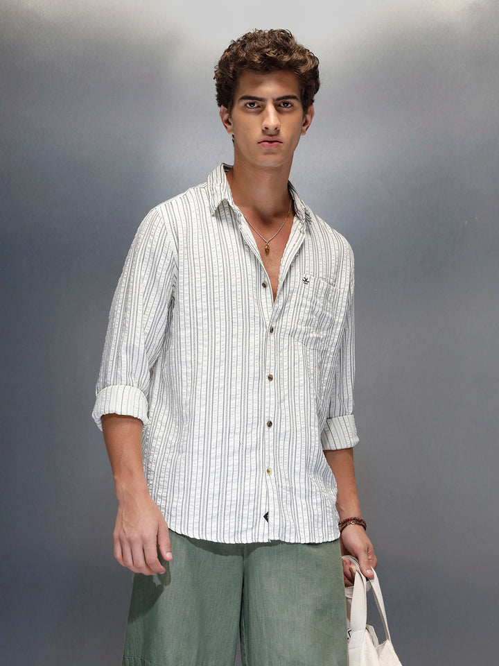 men's casual striped pattern shirt | Off White