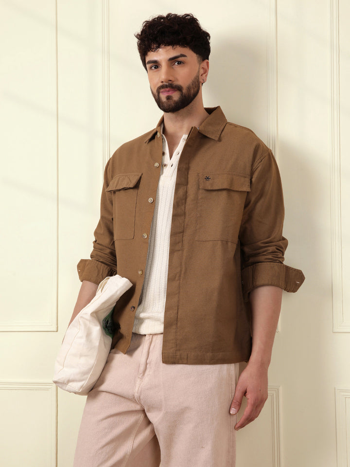 Solid Regular Fit Shacket | Khaki