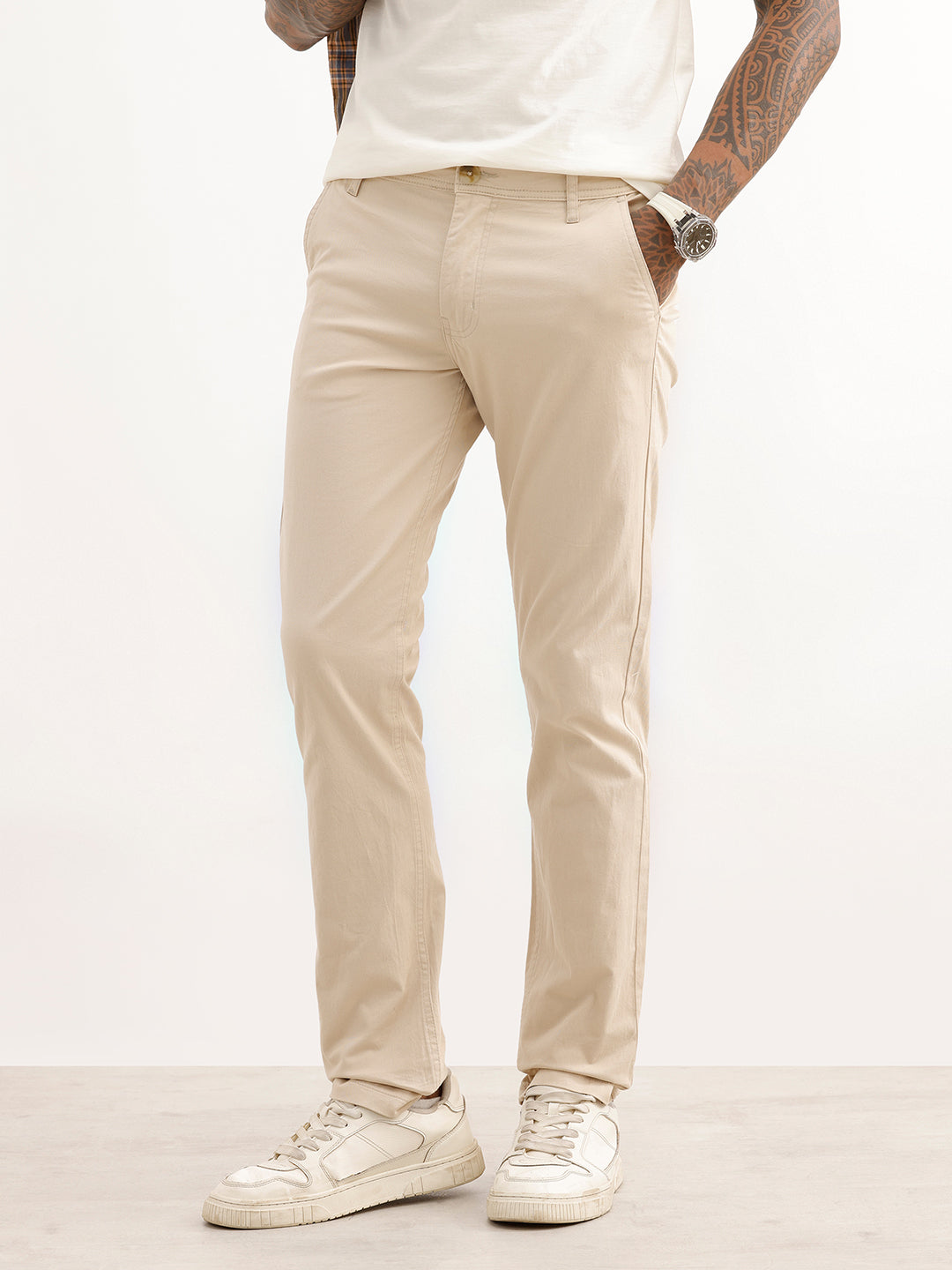 Solid Slim Fit Trouser | Off White