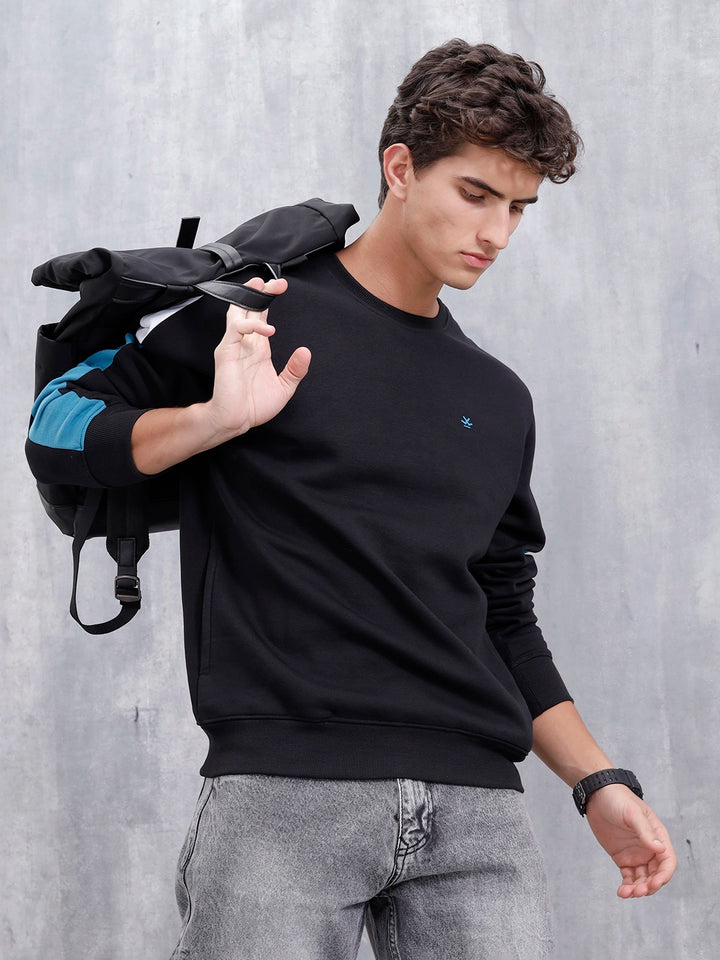 Solid Casual Slim Fit Sweatshirt | Black