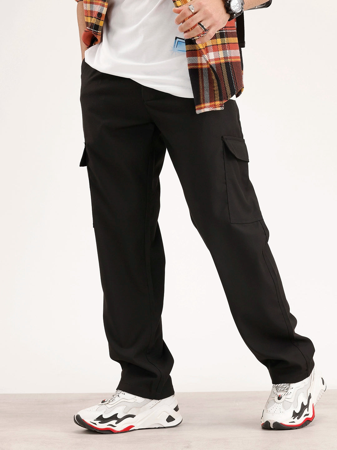 Men's Casual Loose Fit Cargo Trousers | Black