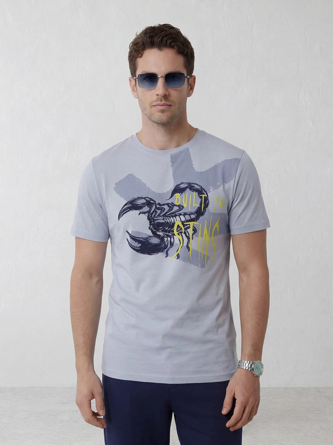 Slim Fit Placement Printed T-Shirt | Light Blue