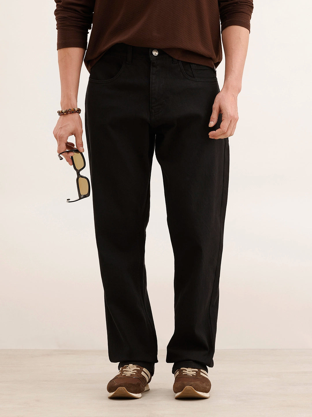 Relaxed Fit Solid Denim Jeans | Black