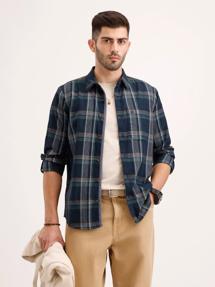 Clssic Slim Fit Checkered Shirt | Blue