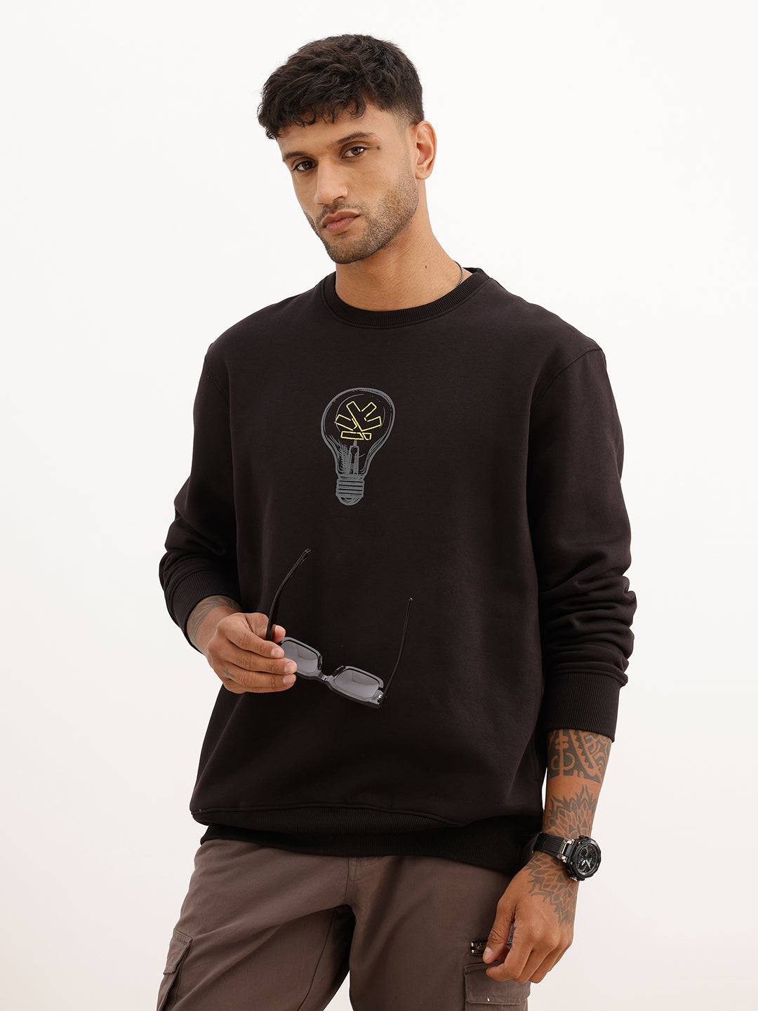 Comfort Fit Placement Printed Sweatshirt | Black