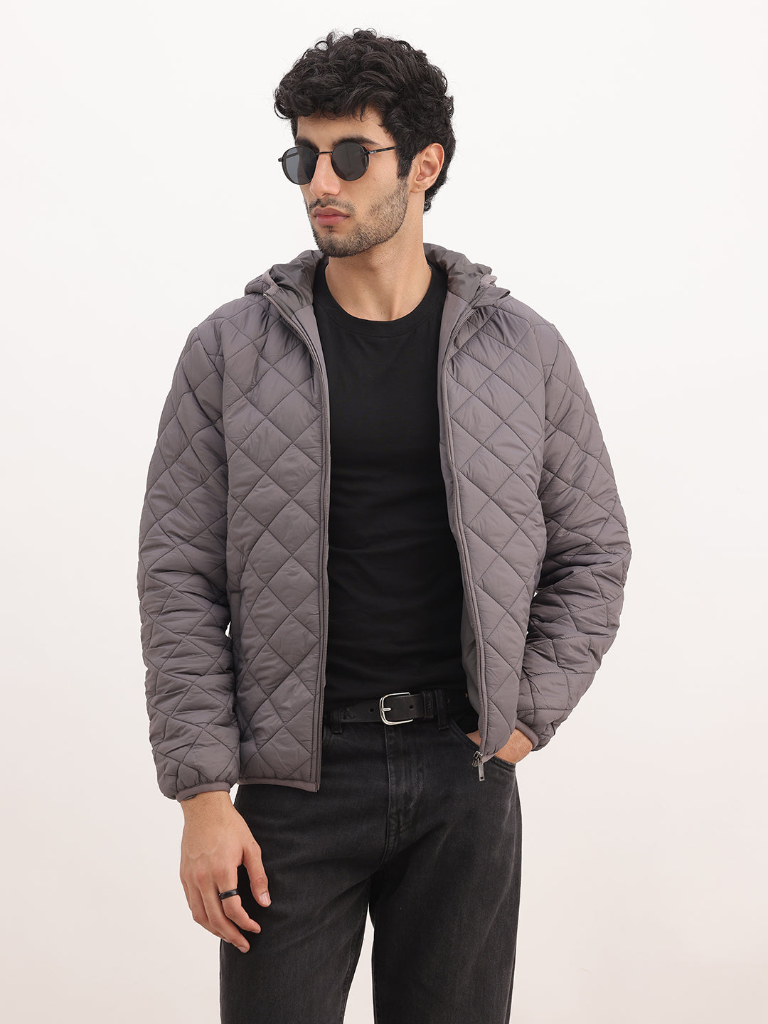 Solid Regular Fit Puffer Jacket | Grey