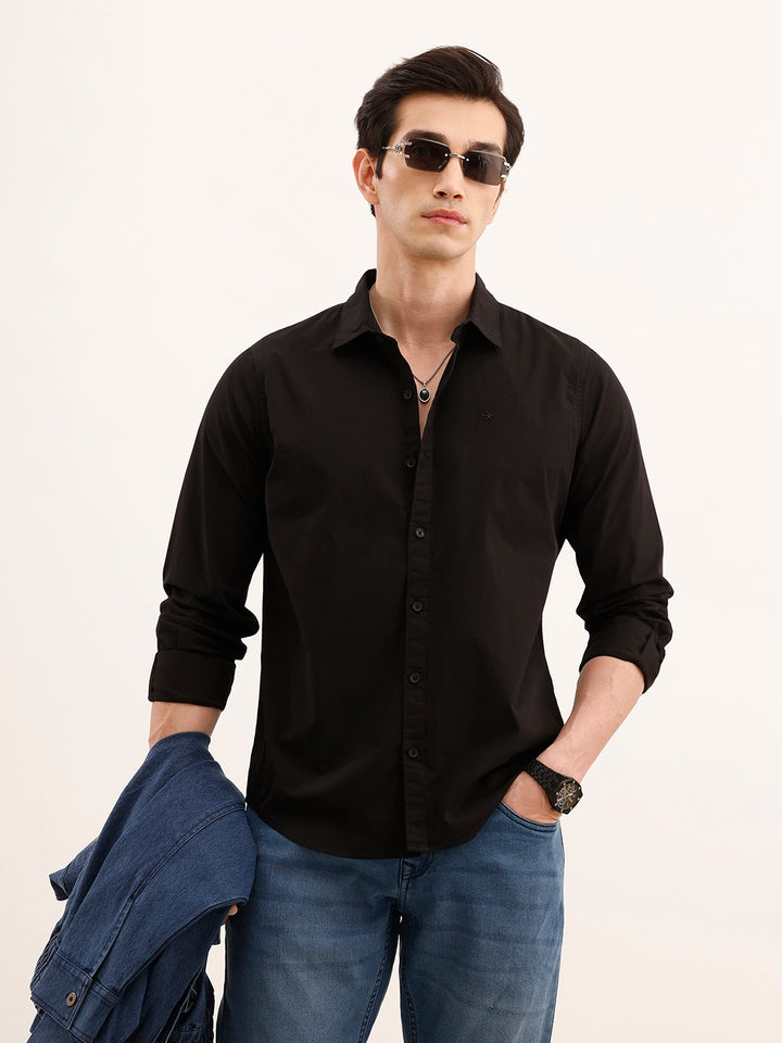Classic Regular Fit Solid Shirt | Black