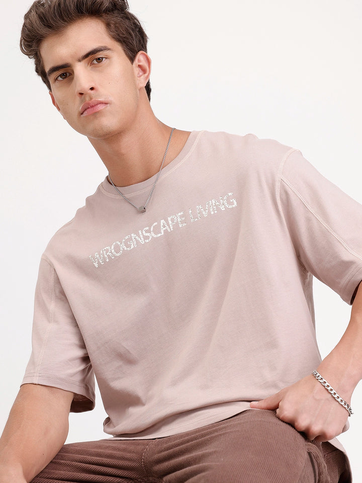 Oversized Placement Printed T-Shirt | Brown