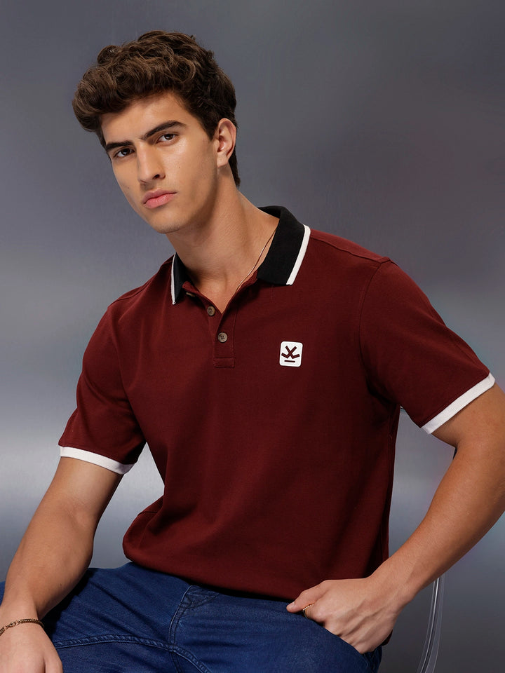 Solid Slim Fit Polo T-Shirt   |  Maroon