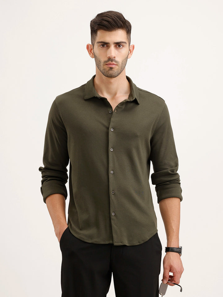 Slim Fit 100% Cotton Shirt | Olive