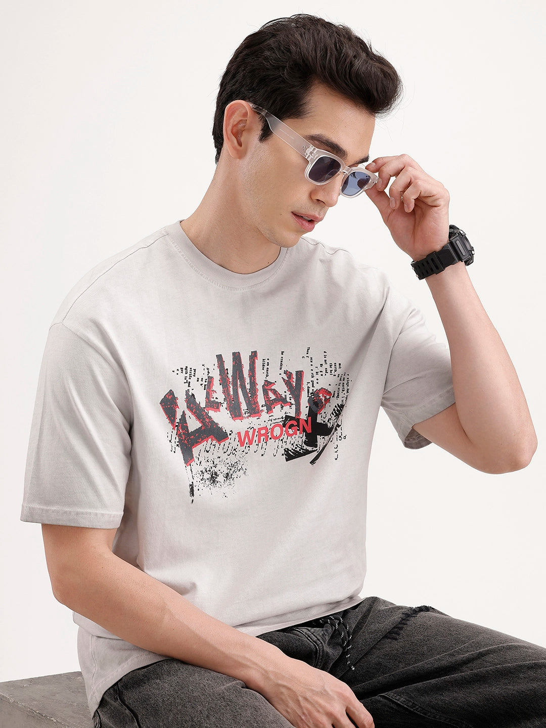 Oversized Front Printed T-Shirt | Grey