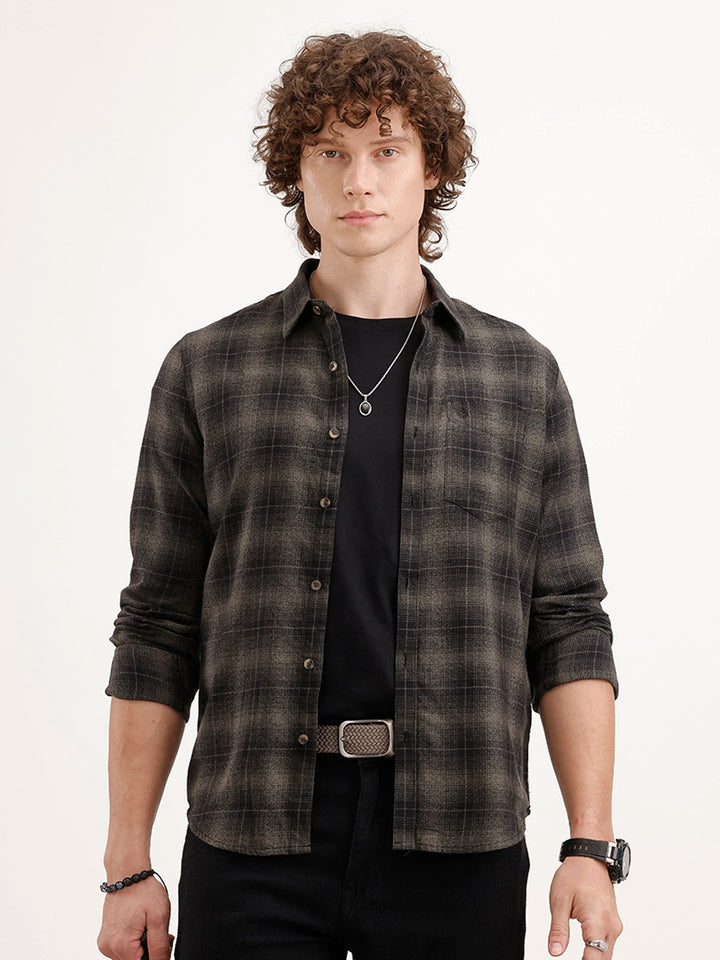 Slim Fit Checkered Shirt | Black