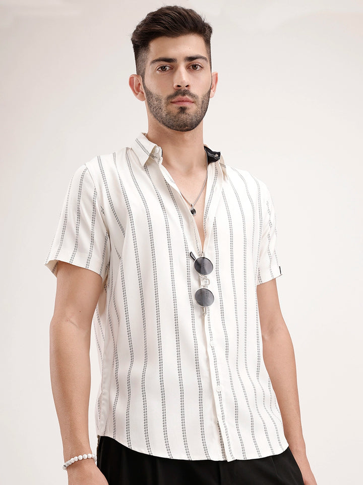 Slim Fit Half Sleeve Striped Shirt | White