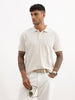 Solid Jacquard Collar Polo T-Shirt | Beige