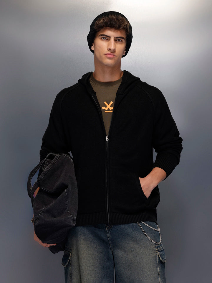 Solid Oversized Hooded Sweater   |  Black