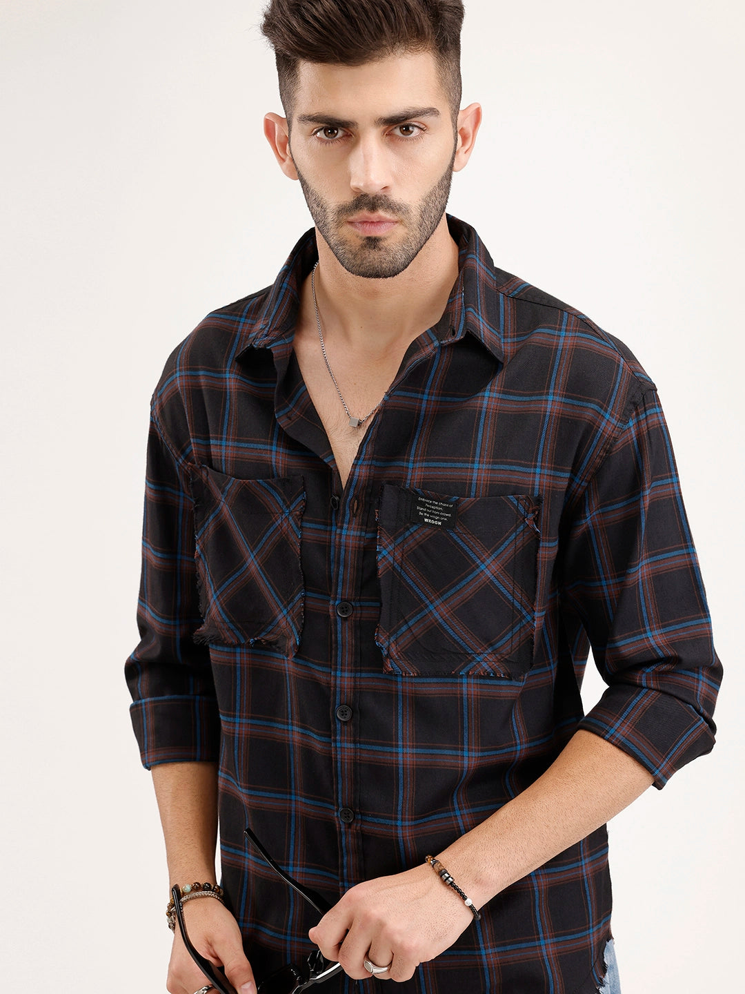 Regular Fit Checkered Shirt | Black