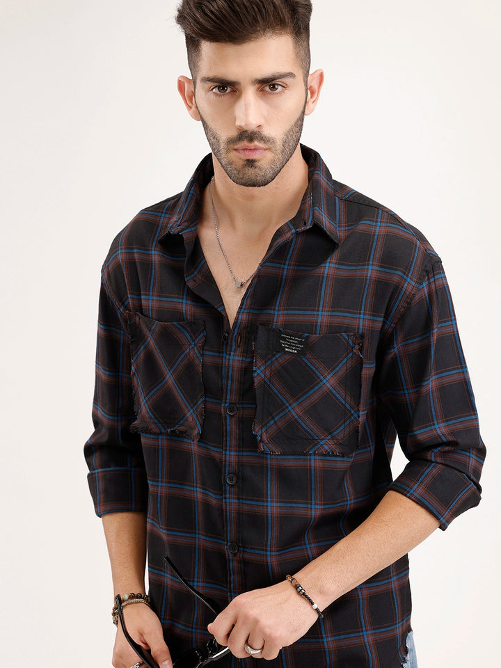Regular Fit Checkered Shirt | Black