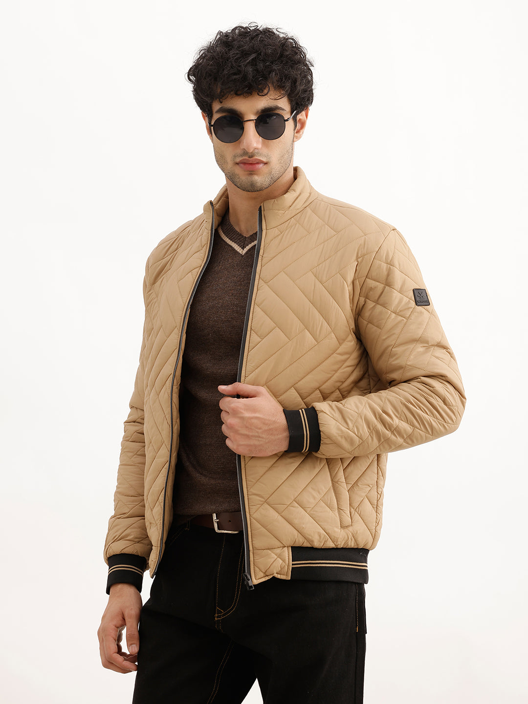 Solid Regular Fit Puffer Jacket | Beige