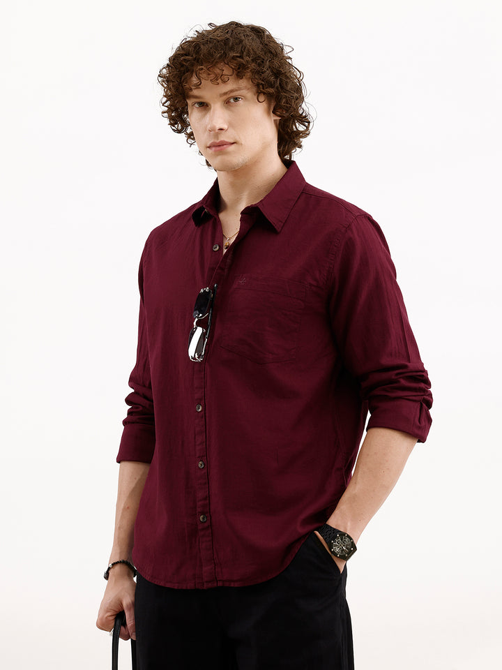 Solid Regular Fit Shirt | Wine