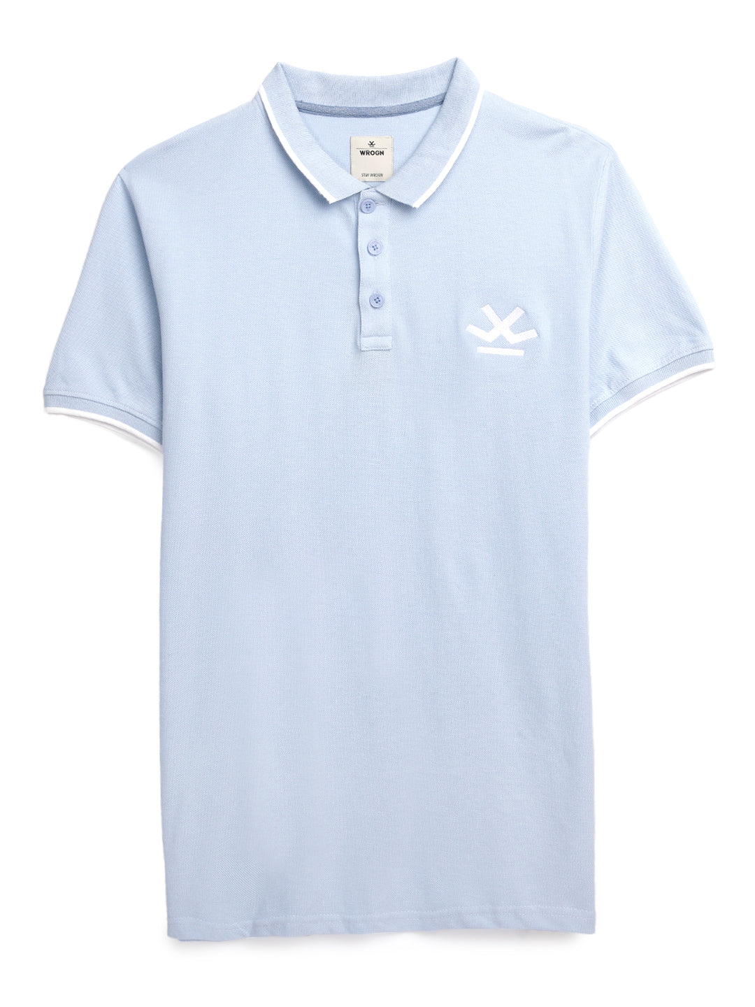 Solid Blue Logo Embroidered Polo T-Shirt