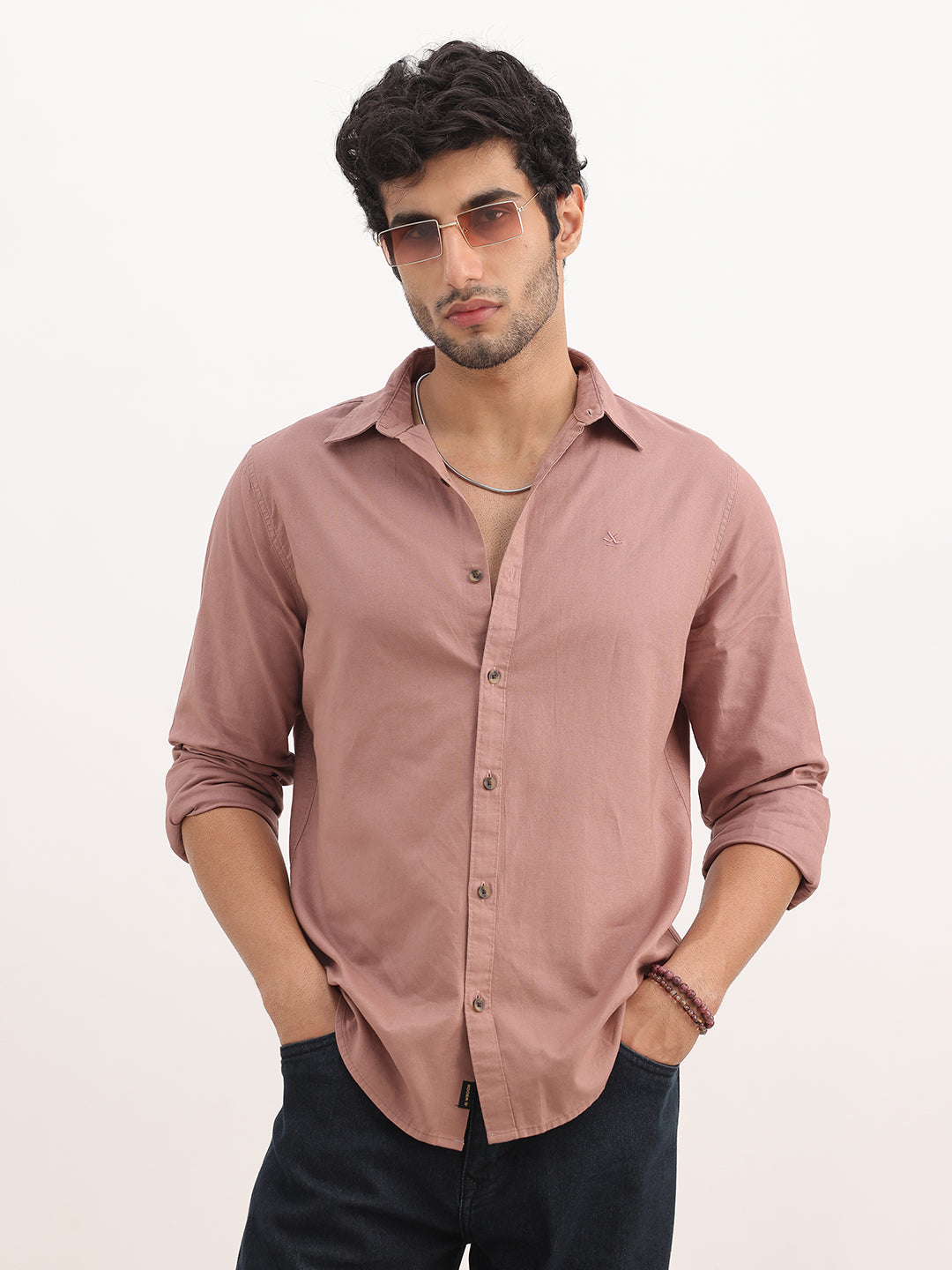 Solid Slim Fit Full Sleeve Shirt | Peach