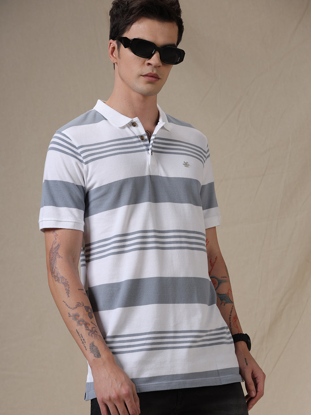 Grey Stripes Polo T-Shirt