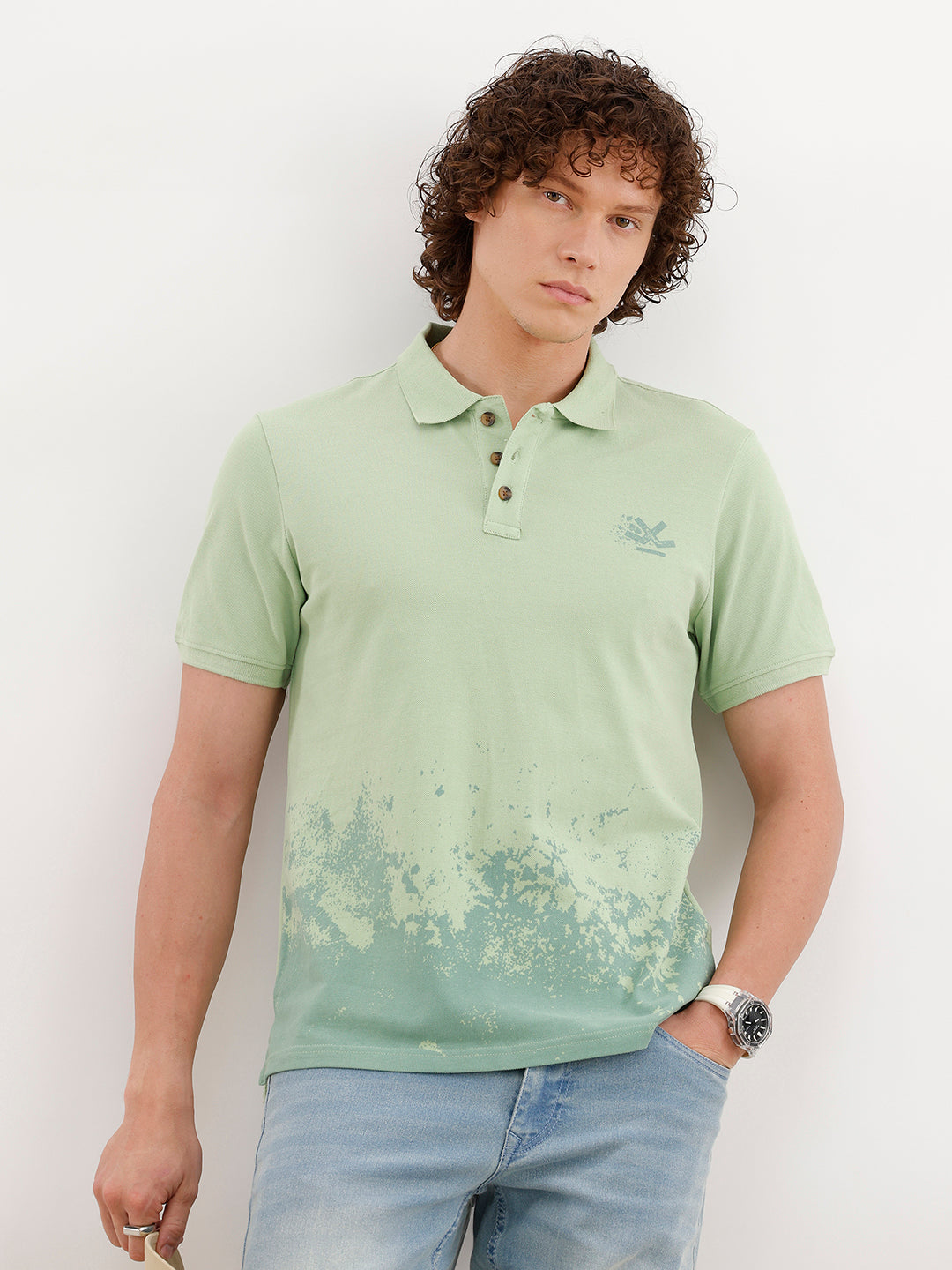 Slim Fit Placement Printed Polo | Green