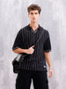 Club-Inspired Retro Johnny Collar Striped T-Shirt | Black