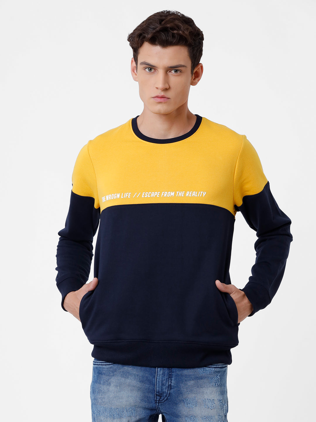 Wrogn Life Yellow & Navy Sweatshirt