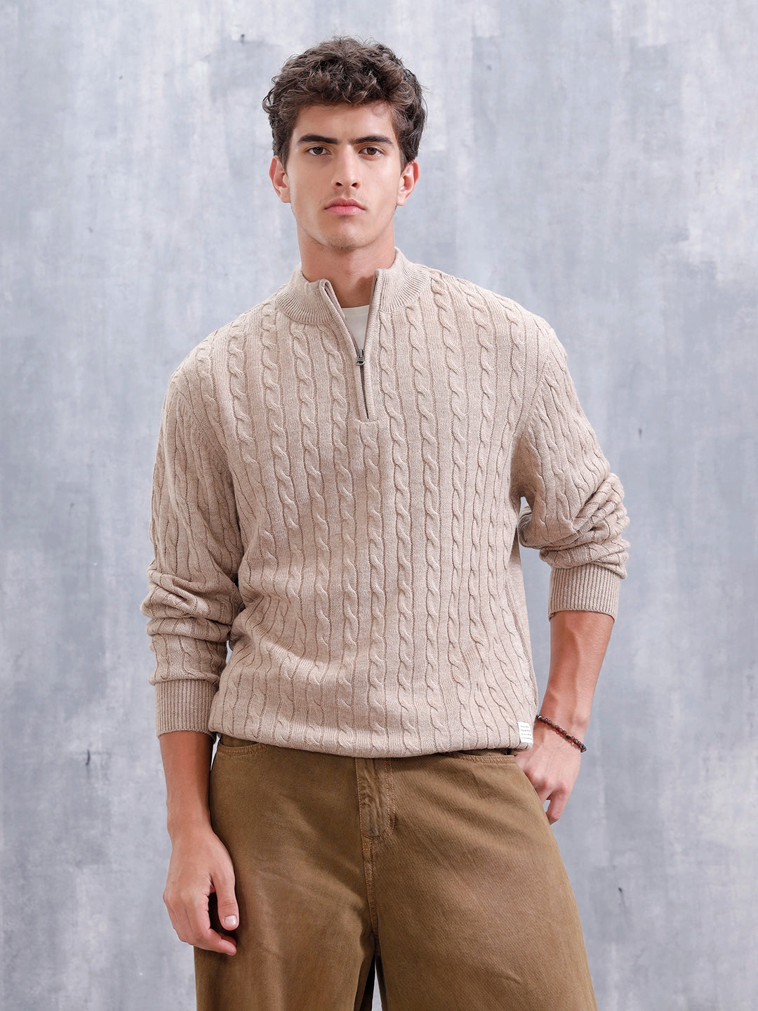 Slim Fit Casual Pullover | Beige