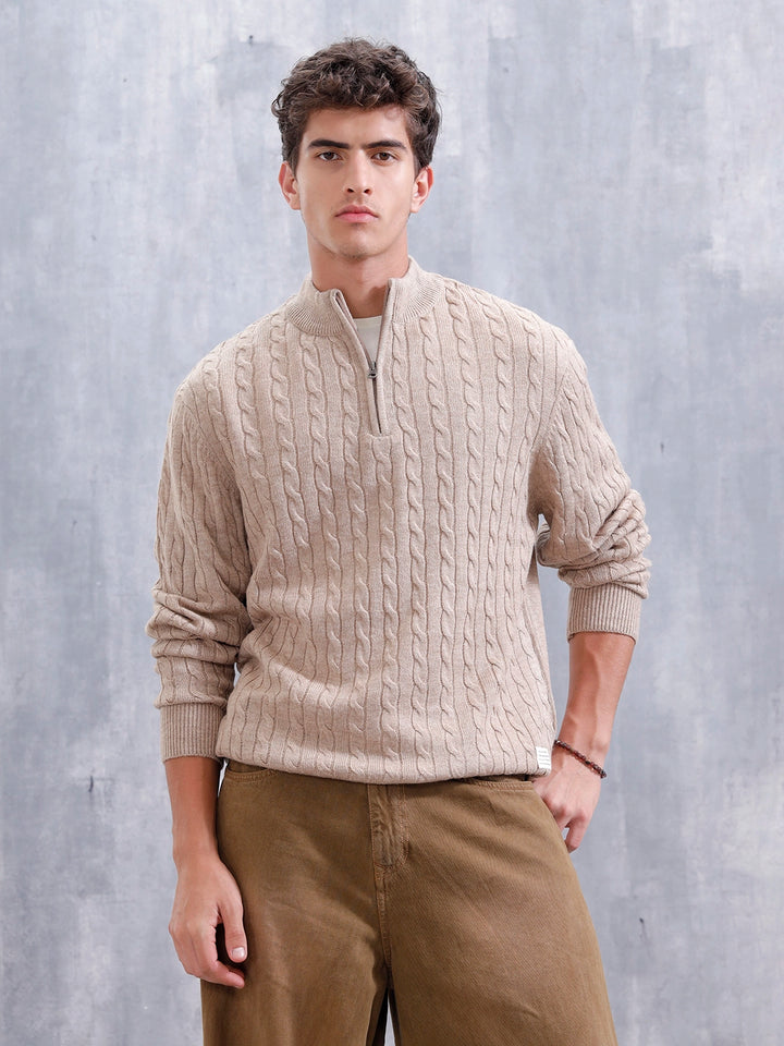 Slim Fit Casual Pullover | Beige