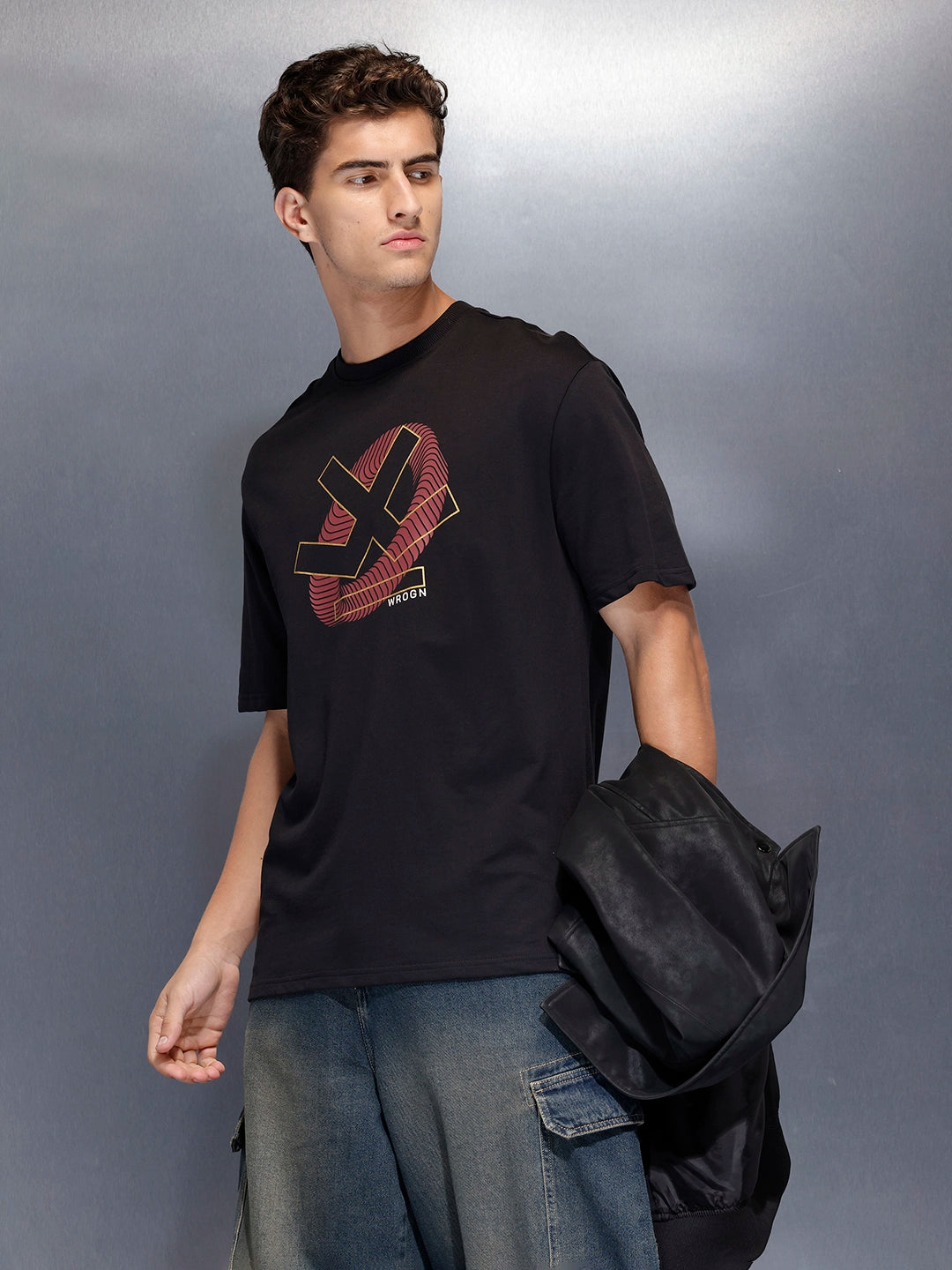 Men’soversize statement print t-shirt | Black