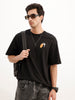 Oversized Emroidered Patch Detail T-Shirt | Black