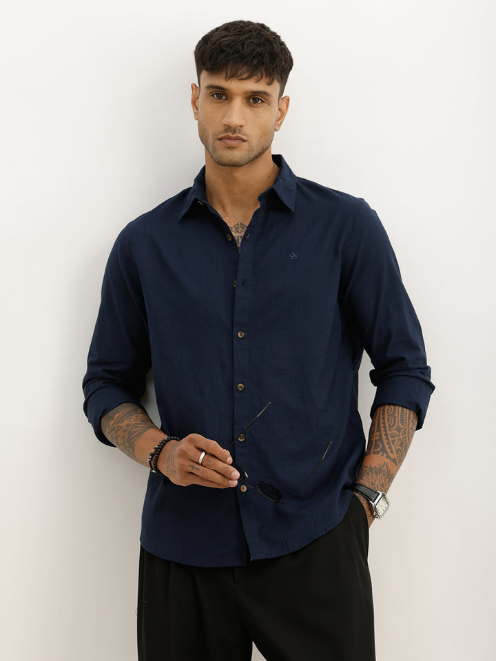 Solid Slim Fit Full Sleeve Shirt | Navy Blue