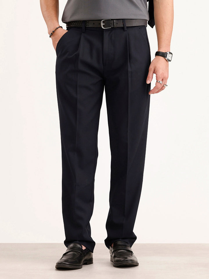 Anti Fit Pleated Trouser | Navy Blue