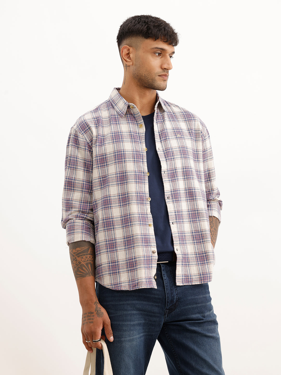 Comfort Fit Checkered Full Sleeve Shirt | Blue