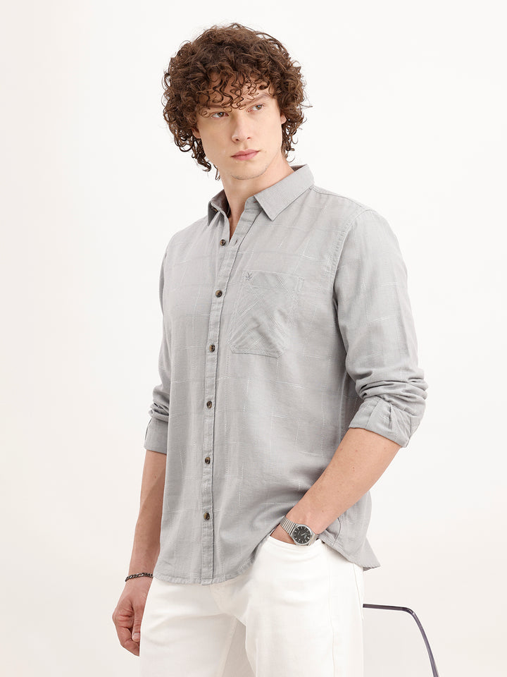 Slim Fit Checkered Shirt  | Grey
